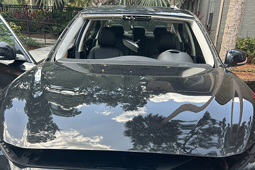 Black Car with Removed Windshield to be Serviced by Auto Glass Repair Company Serving Pasco County