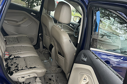 Shards Inside a Car That Needs Auto Glass Repair Services in Manatee County Florida